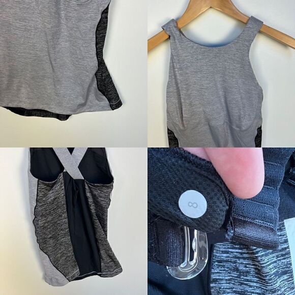Lululemon Cross Back Sleeveless Workout Bra Tank Top Light Gray Black size 8 - Picture 4 of 12